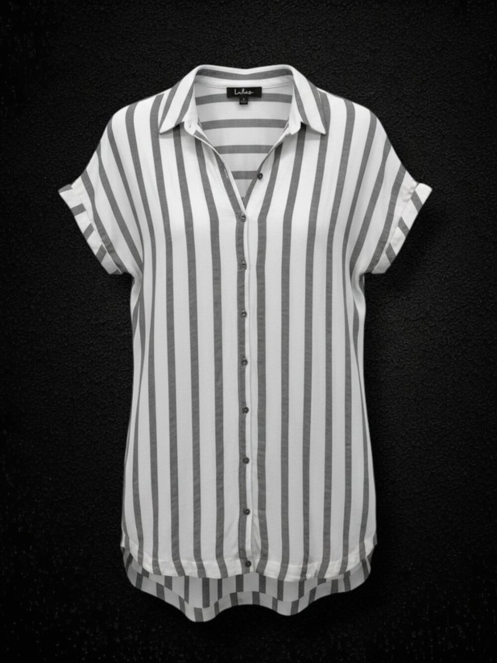 Lulus White Gray Striped Rayon Button-Up Shirt Dress‎ Small
